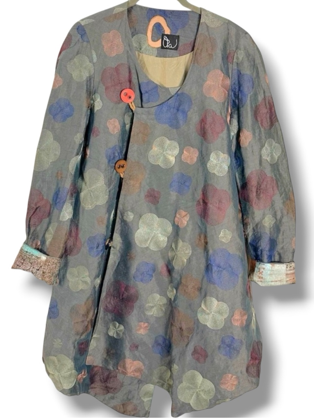 Vintage 90s LagenLook Art to Wear Abstract Embroidered Coat Jacket
